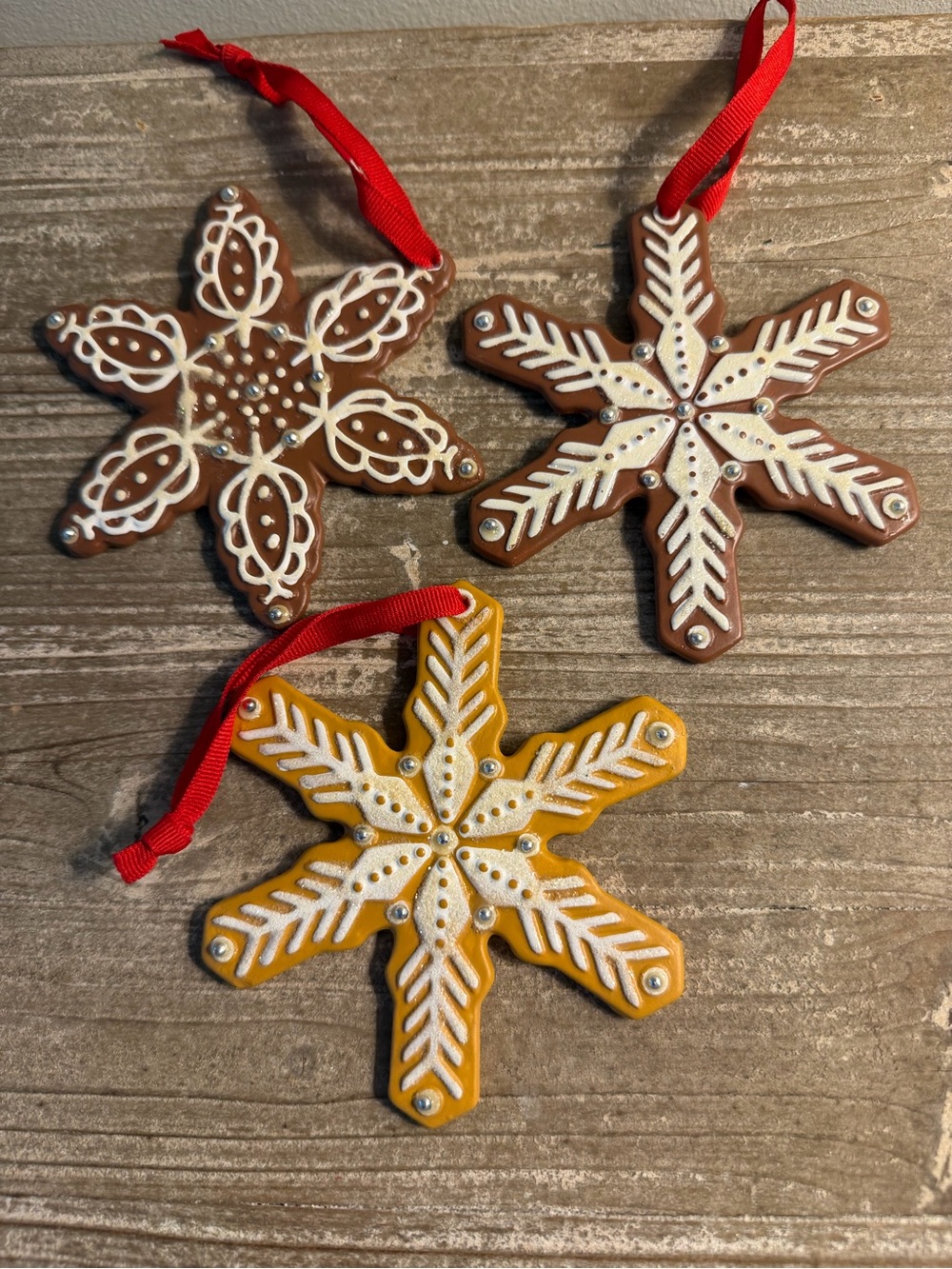 Martha Stewart Vintage Snowflake Christmas Ornaments Set of 3
